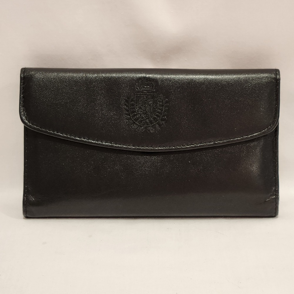 Mundi Genuine Black Leather Tri-fold Wallet with Embossed Kiss Lock Coin Pouch‎